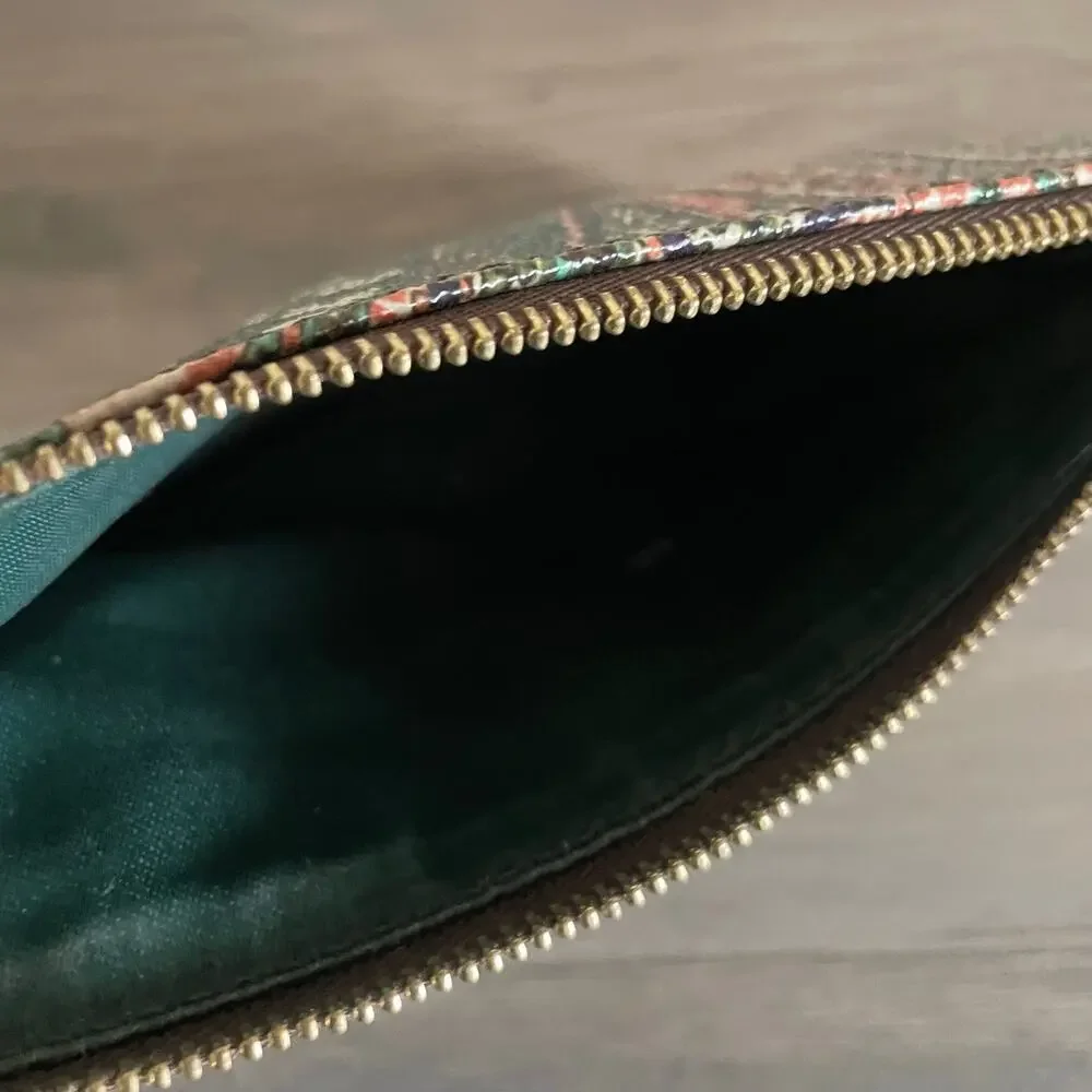 ETRO Paisley Coated Canvas Zip Pouch Clutch Multicolor Leather Trim Italy